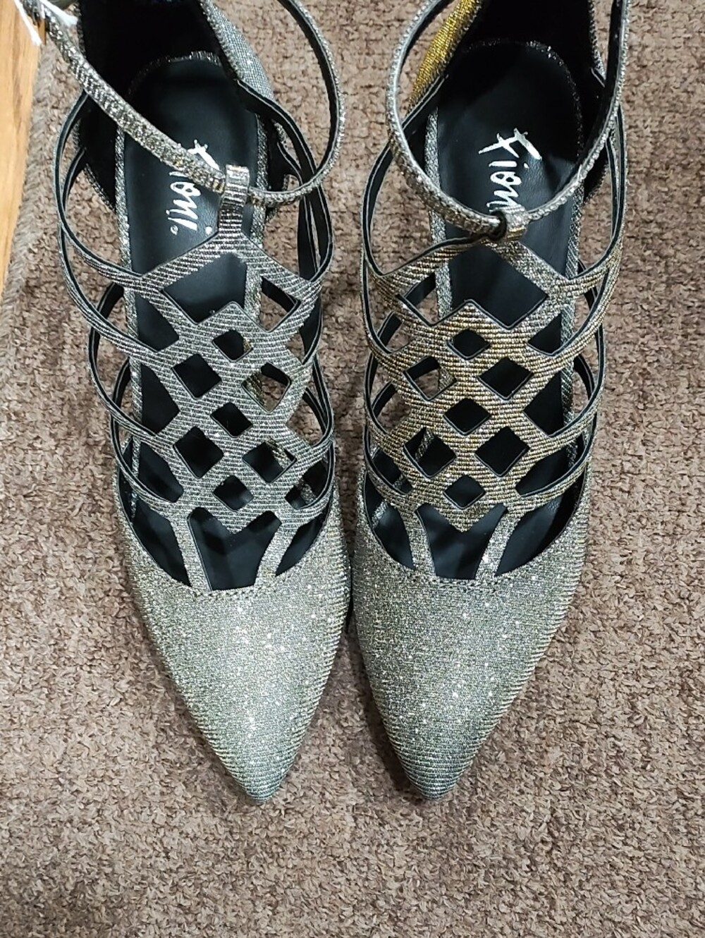 Fioni Silver Glitter Lattice Strappy Pointed Stiletto Heels - Picture 2 of 11